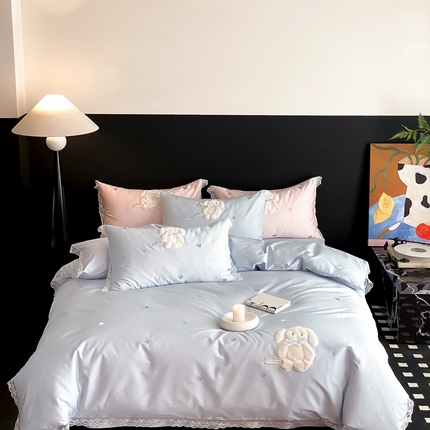 MIU缪家居 2025新款100支全棉四件套-伽佰俐 小清新场景 蓝色