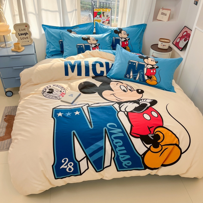 91家纺网 家纺一手货源 找家纺 典曼家纺 2025新款迪士尼大版印花卡通四件套 活力米仔