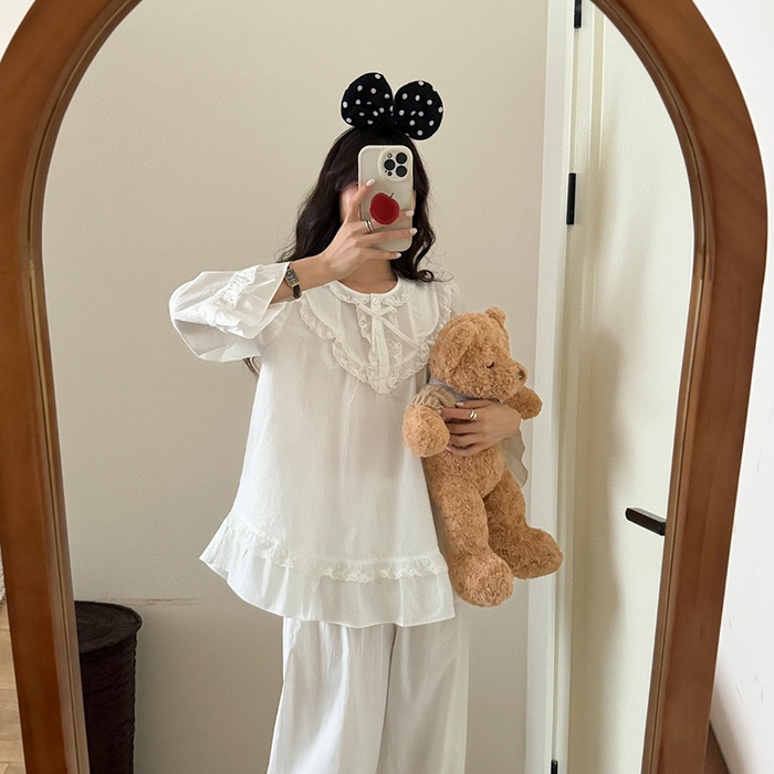 91家纺网 家纺一手货源 找家纺 （总）妍景家居生活馆 2025新款韩系蕾丝蝴蝶结纯白