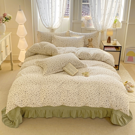 梦莱斯 2025直播爆款公主风A类针织棉床盖四件套AA版被套 花影-兔