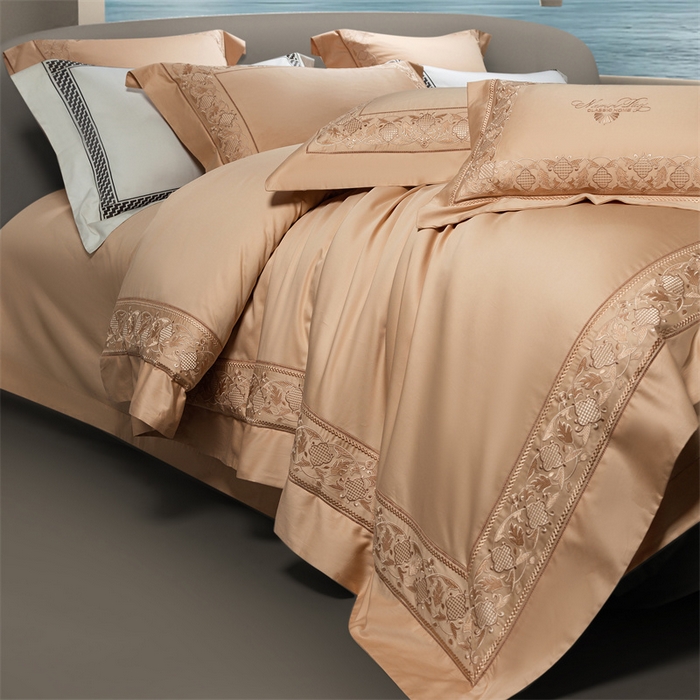 91家纺网 家纺一手货源 找家纺 高大尚婚庆馆 2025新款长绒棉四件套-简奢 简奢-南瓜橘