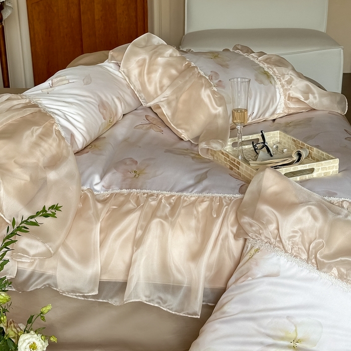 91家纺网 家纺一手货源 找家纺 佳汐蓝家纺 2025新款100支澳棉四件套-蝶恋花 香槟色