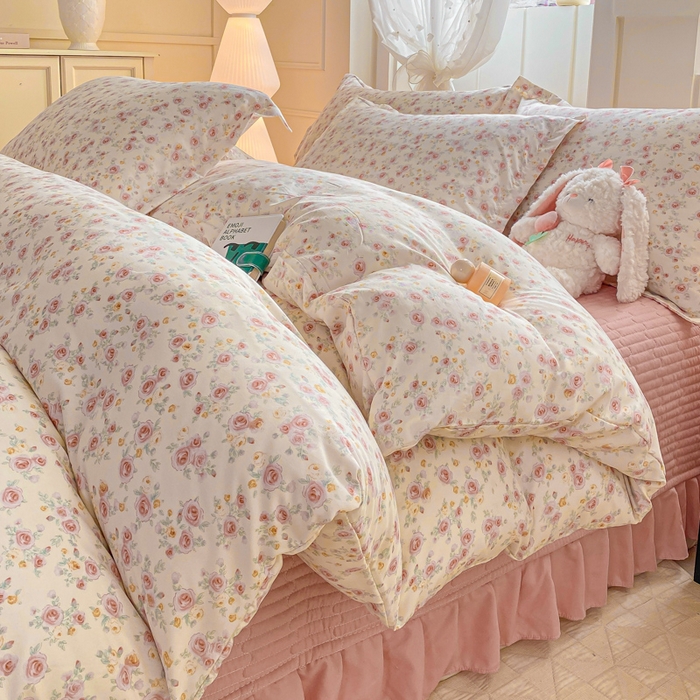 91家纺网 家纺一手货源 找家纺 梦莱斯 2025直播爆款公主风A类针织棉床盖四件套AA版被套 春色满园