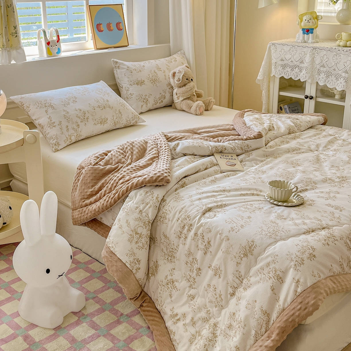 91家纺网 家纺一手货源 找家纺 梦依依 2025新款40支全棉豆豆被大豆被夏被春秋被子被芯 加微信送买家秀 泼墨奶油