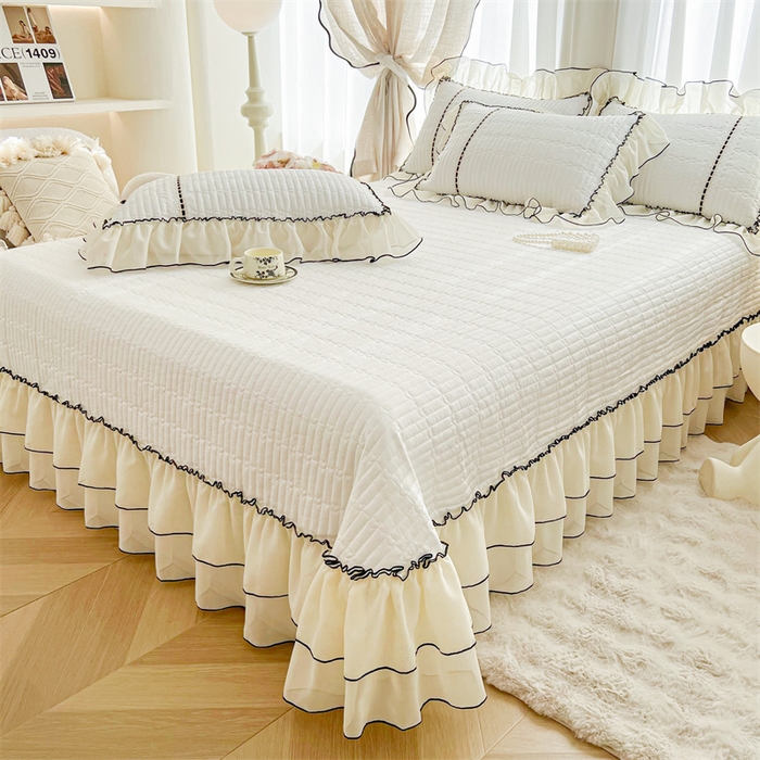 91家纺网 家纺一手货源 找家纺 虹星家纺 2025年新款全棉床盖三件套-花影倾梦 花影倾梦-云朵白