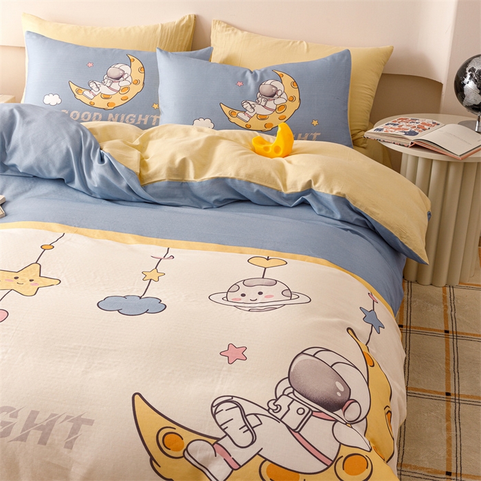 91家纺网 家纺一手货源 找家纺 馨语家居 2025新款全棉双层纱四件套 星球之旅