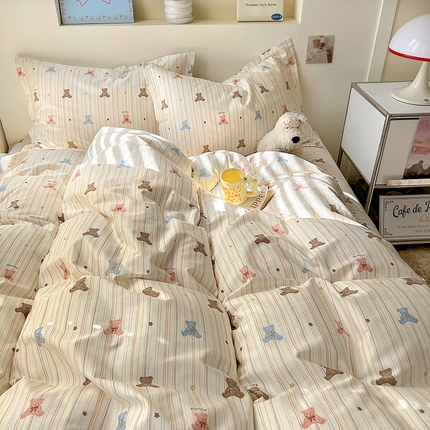 91家纺网 家纺一手货源 找家纺 （总）百寐2025新款全棉13372床笠被套单品枕套三四件套学生组合加大单件-单被套