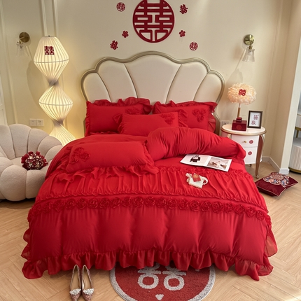 富盛家纺2025新款婚庆亲肤棉磨毛刺绣四件套 喜庆—甜蜜蜜