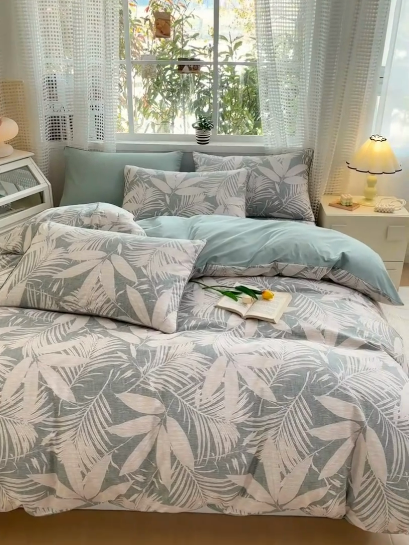 91家纺网 家纺一手货源 找家纺 元元被芯 2025新款40支13372全棉印花全棉夹棉床笠四件套 蔓羽