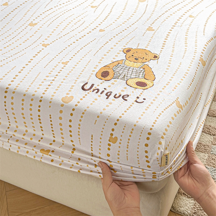 91家纺网 家纺一手货源 找家纺 笙意家纺2025新款全棉老粗布单床笠 抱抱熊-流心