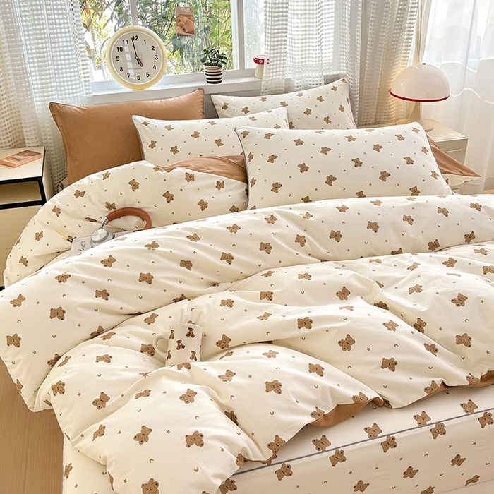 91家纺网 家纺一手货源 找家纺 元元被芯 2025新款40支13372全棉印花全棉隐藏式夹棉被套 熊尼