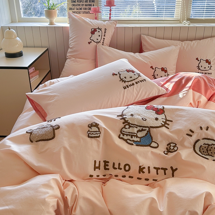 91家纺网 家纺一手货源 找家纺 金爱家 2025新款全棉毛巾绣四件套 毛巾绣-豆沙kt