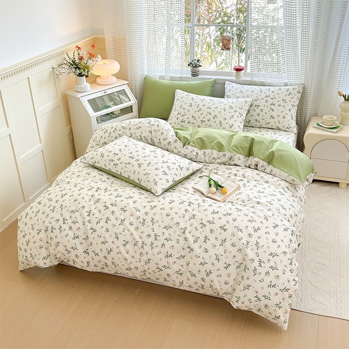 91家纺网 家纺一手货源 找家纺 元元被芯 2025新款40支13372全棉印花全棉夹棉床笠四件套 绿意