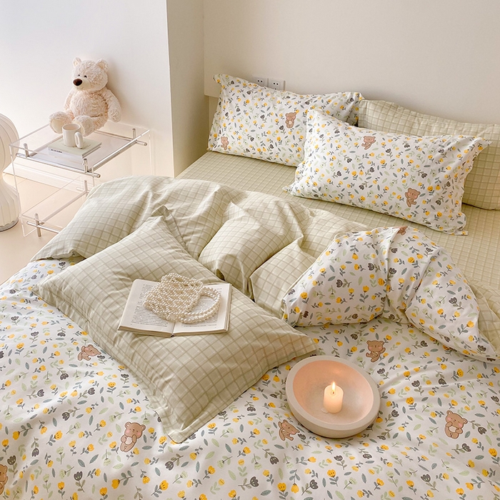 91家纺网 家纺一手货源 找家纺 慕希家纺 2025新款全棉13372印花四件套 朵朵熊