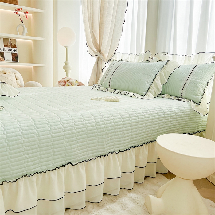 91家纺网 家纺一手货源 找家纺 虹星家纺 2025年新款全棉床盖四件套-花影倾梦 花影倾梦-薄荷绿