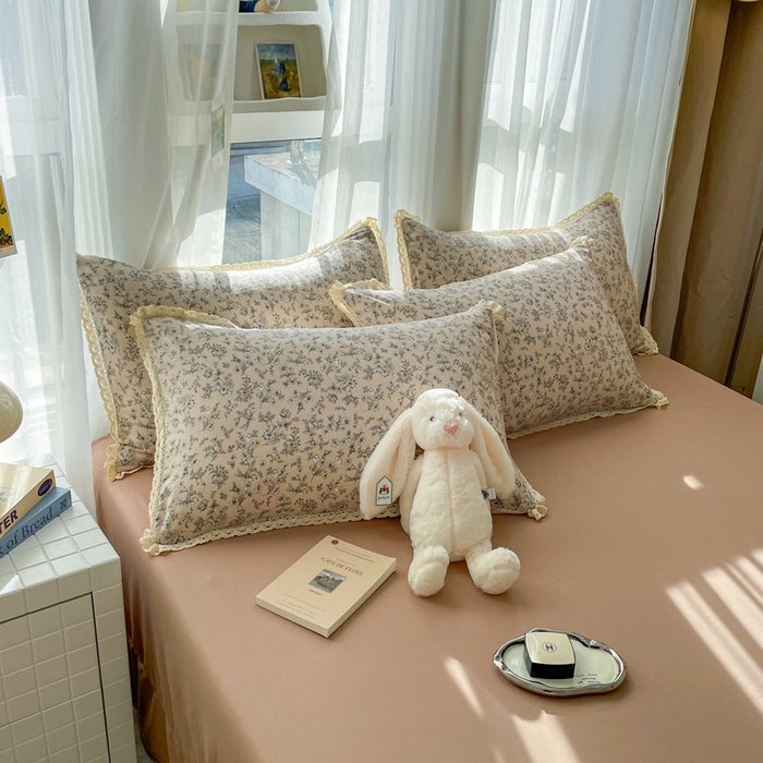 91家纺网 家纺一手货源 找家纺 仟网汇 2025新款韩版镂空花边针织双层纱四件套 茶野