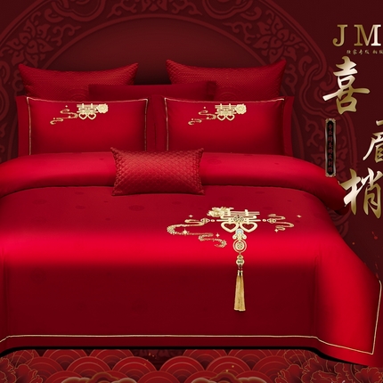 91家纺网 家纺一手货源 找家纺 （总）栩裕纺织 2025新款全棉刺绣婚庆四件套