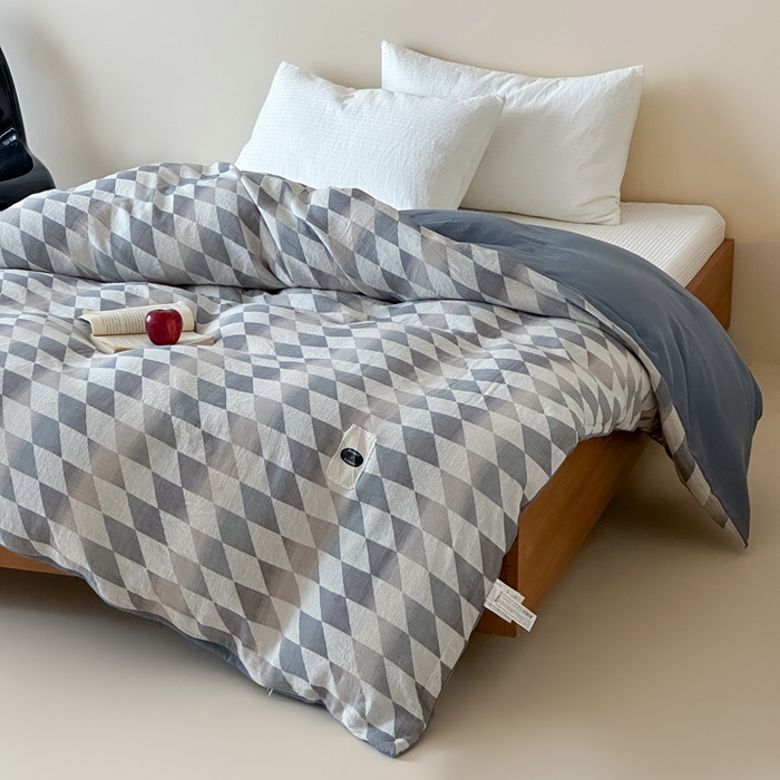 91家纺网 家纺一手货源 找家纺 月夏 2025新款全棉双层纱被套全棉被套单被套 格韵风华-灰