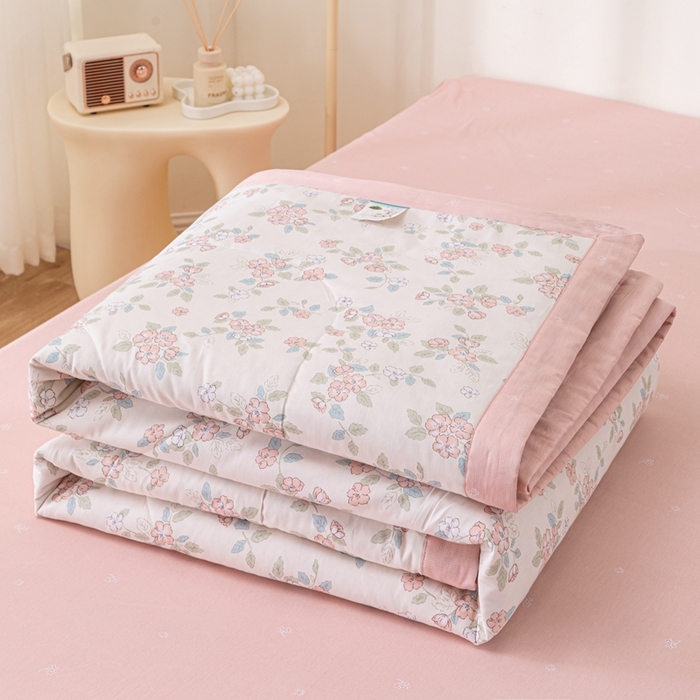 91家纺网 家纺一手货源 找家纺 鑫棉坊 2025新款A类全棉印花大豆纤维空调被大豆被 扶摇-粉