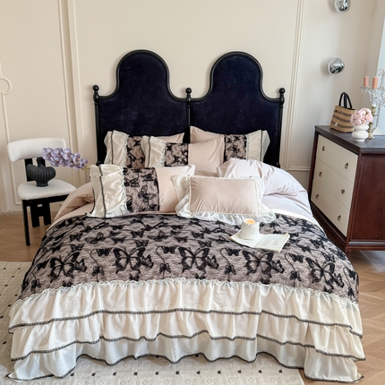 91家纺网 家纺一手货源 找家纺 （总）吾欢心2025新款蝴蝶梦立体定制蝴蝶加三层雪纺花边系列四件套