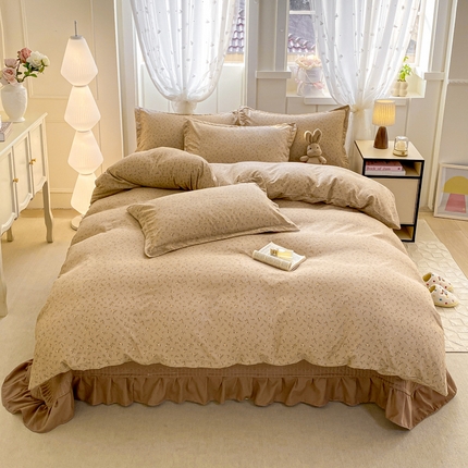 梦莱斯 2025直播爆款公主风A类针织棉床盖四件套AA版被套 倾梦-咖