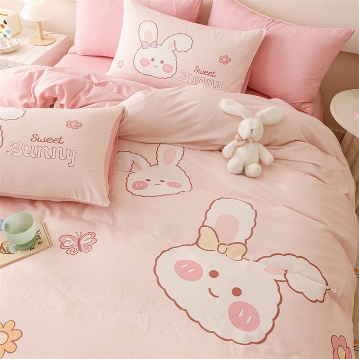 91家纺网 家纺一手货源 找家纺 馨语家居 2025新款全棉双层纱四件套 彩虹蘑菇