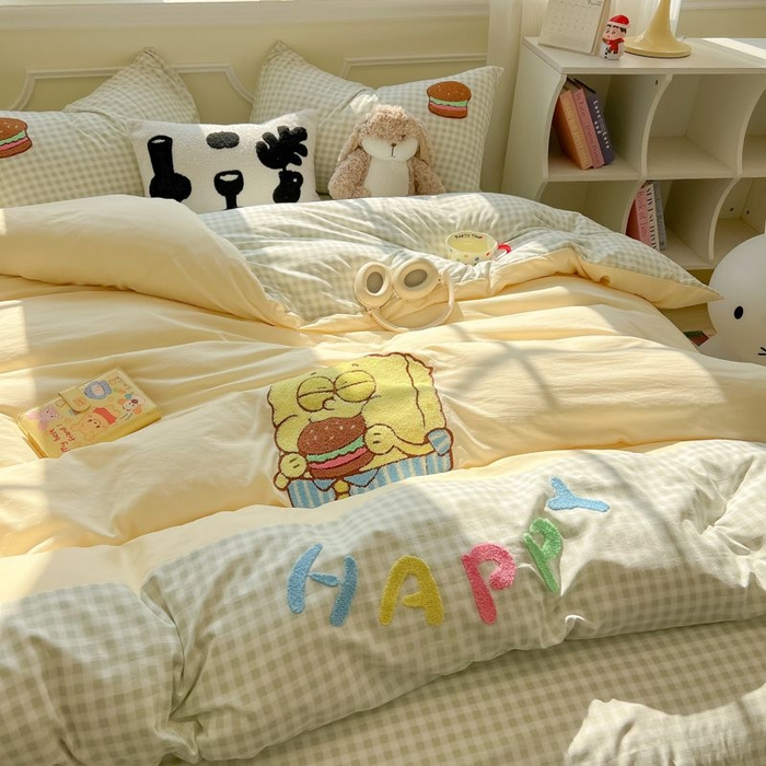 91家纺网 家纺一手货源 找家纺 （总）子钦家纺 2025春夏新款云朵棉拼接毛巾绣卡通床单床笠四件套