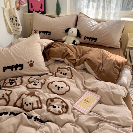 花伞家居 2025新款精灵水洗棉毛巾绣四件套含买家秀 精灵-奶茶焦糖