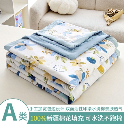 91家纺网 家纺一手货源 找家纺 鑫棉坊 2025新款A类印花水洗棉棉花夏凉被 缤纷花朵