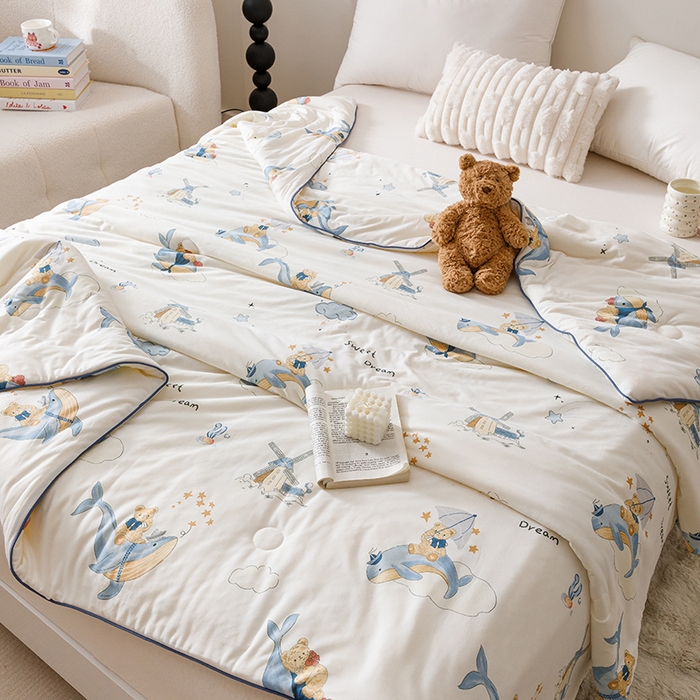 91家纺网 家纺一手货源 找家纺 优被业 2025新款A类牛奶丝针织棉夏被20%大豆(四周踩棉)软糯夏凉被空调被 海洋鲸灵