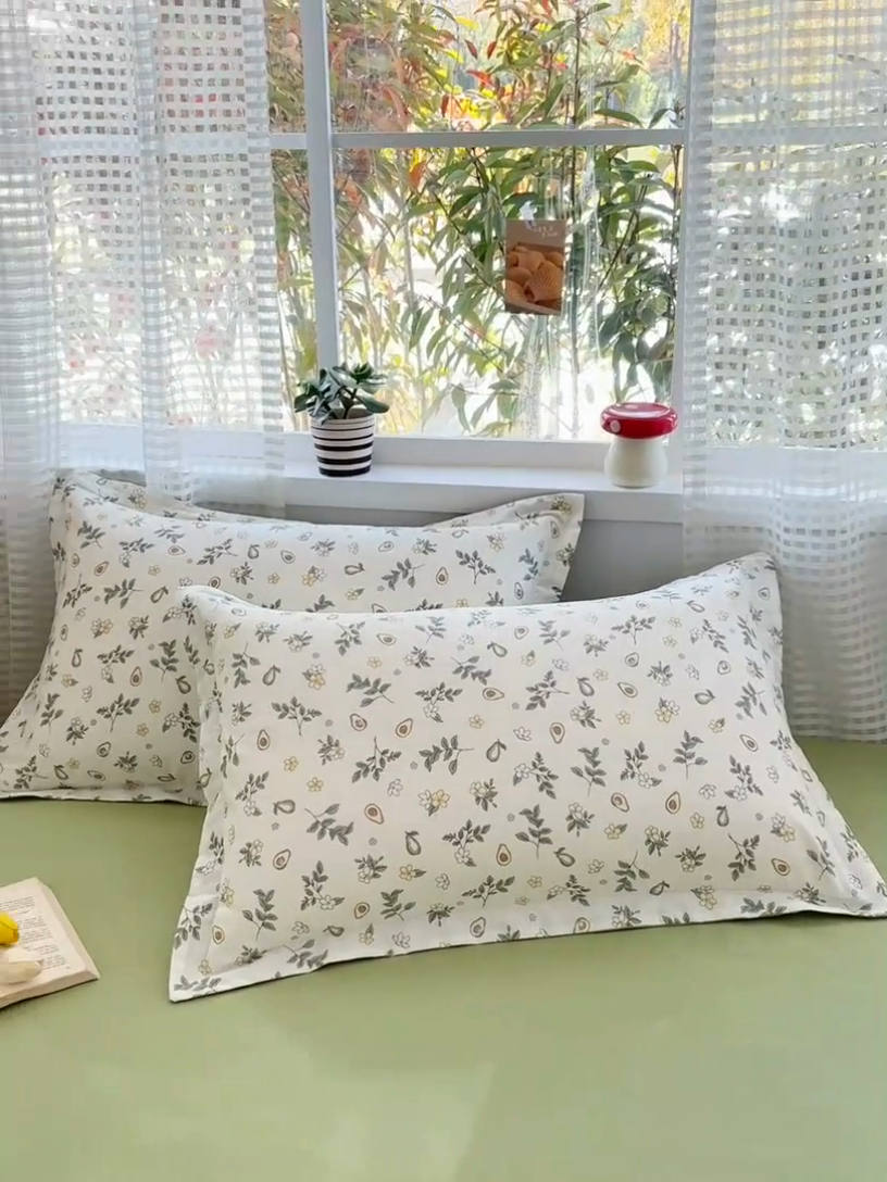 91家纺网 家纺一手货源 找家纺 元元被芯 2025新款40支13372全棉印花全棉枕套 绿意