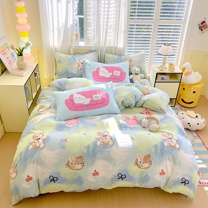 91家纺网 家纺一手货源 找家纺 大麦乐田2025新款超柔大版印花四件套 沙发兔蜡画