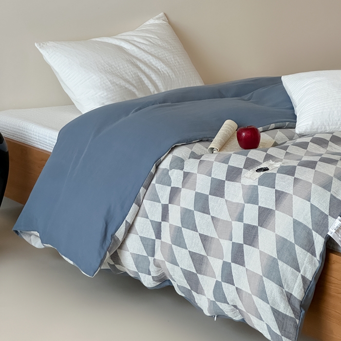 91家纺网 家纺一手货源 找家纺 月夏 2025新款全棉双层纱被套全棉被套单被套 格韵风华-灰