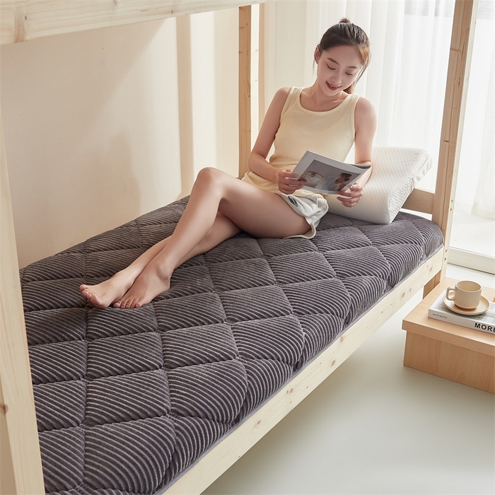 91家纺网 家纺一手货源 找家纺 2025新款柔软舒适魔法绒棉花床垫系列-学生款 星空灰