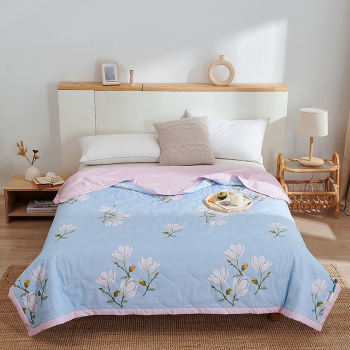 91家纺网 家纺一手货源 找家纺 元元被芯 2025新款亲肤舒适磨毛印花夏被被子被芯 玉兰蓝