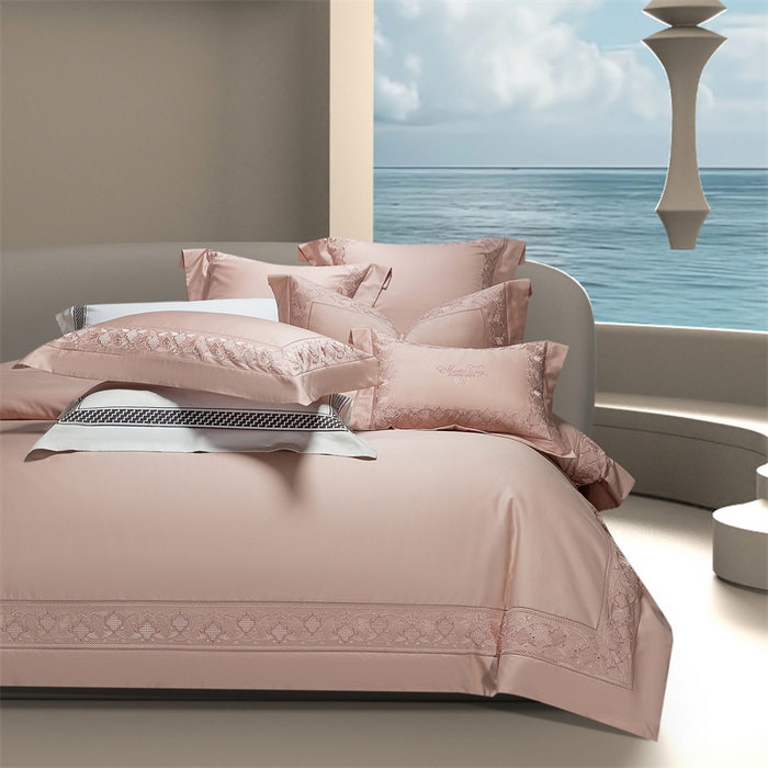 91家纺网 家纺一手货源 找家纺 高大尚婚庆馆 2025新款长绒棉四件套-简奢 简奢-落樱粉