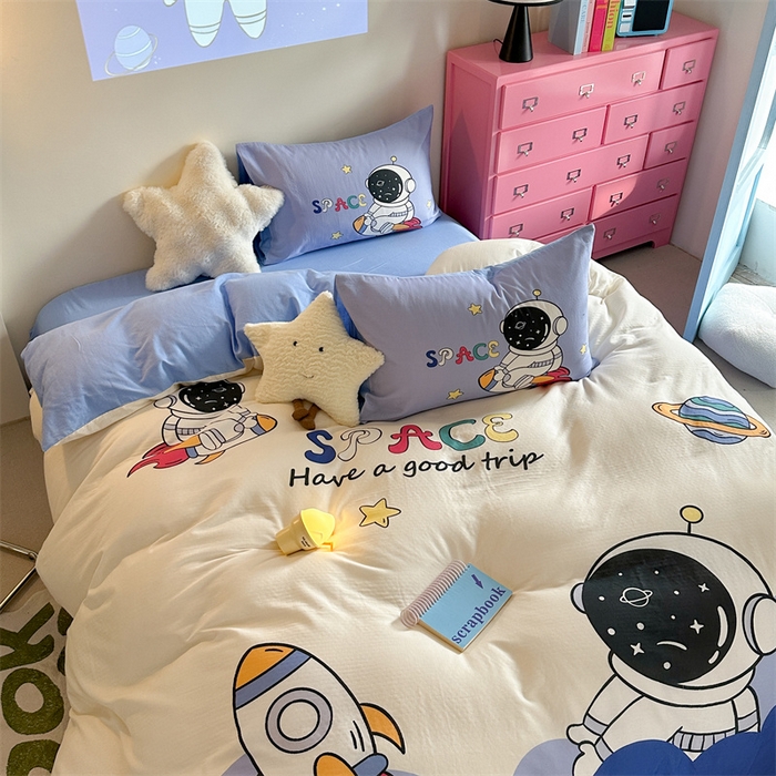 91家纺网 家纺一手货源 找家纺 馨语家居 2025新款全棉双层纱四件套 月球探险