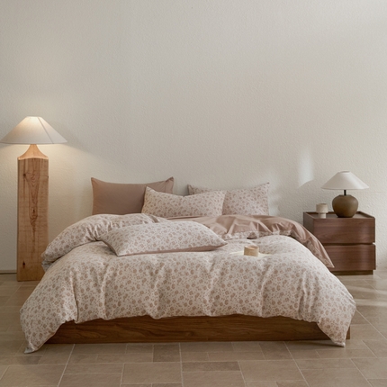 618家纺 2025新款全棉色织提花四件套小花系列 夏花-卡其