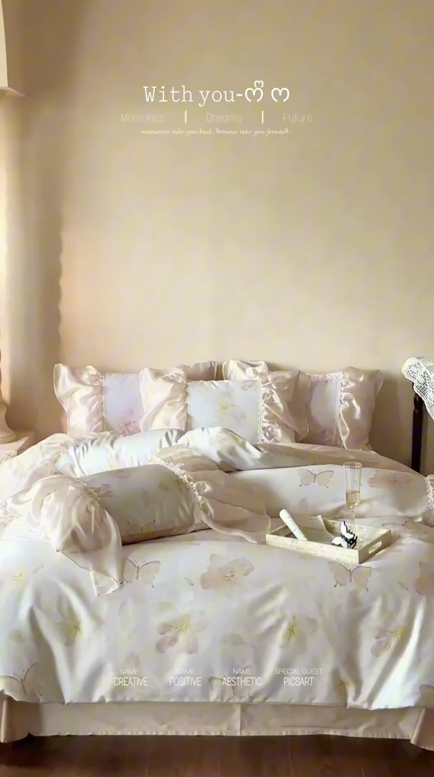 91家纺网 家纺一手货源 找家纺 佳汐蓝家纺 2025新款100支澳棉四件套-蝶恋花 香槟色