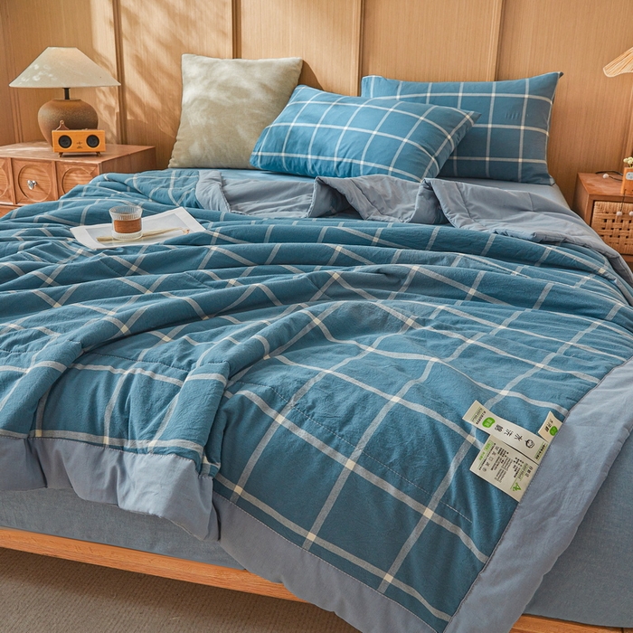 91家纺网 家纺一手货源 找家纺 猎鹿人家纺2025新款A类无印风水洗棉新疆棉花夏被 马卡龙