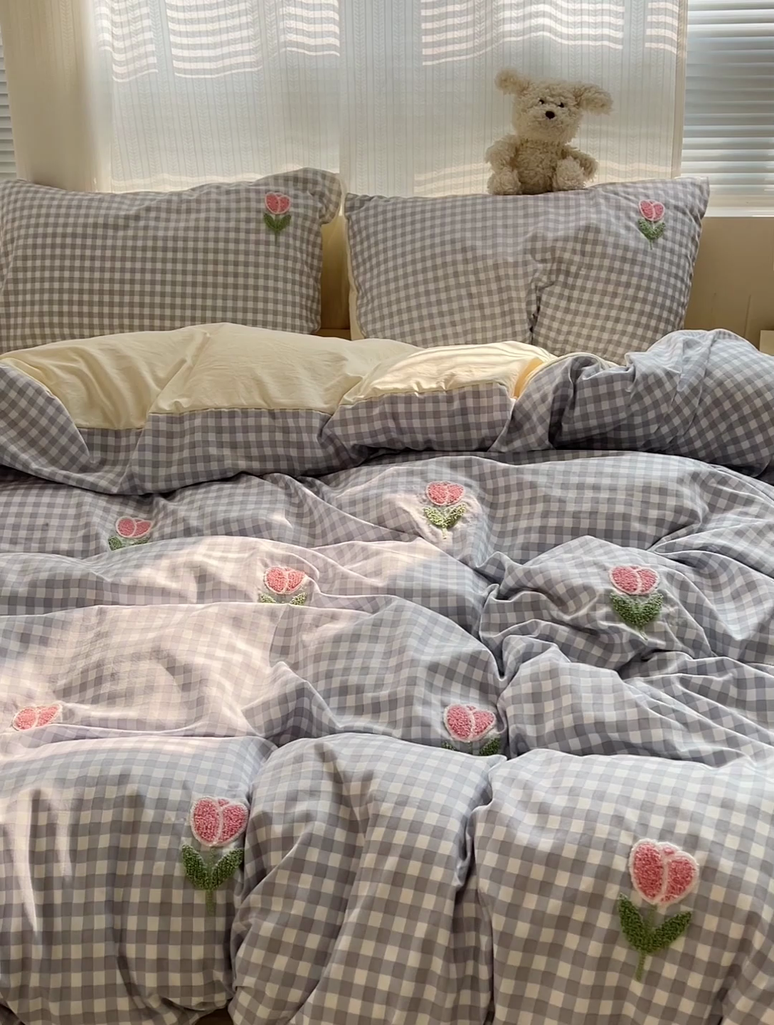 91家纺网 家纺一手货源 找家纺 （总）灰鲸2025新款ins韩系田园风郁金香毛巾绣四件套