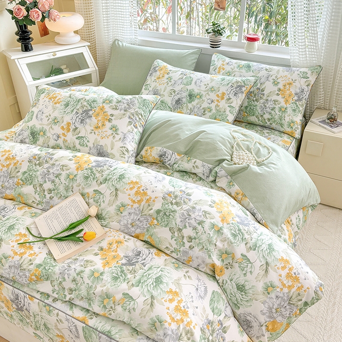 91家纺网 家纺一手货源 找家纺 元元被芯 2025新款40支13372全棉印花全棉夹棉床笠四件套 亦语