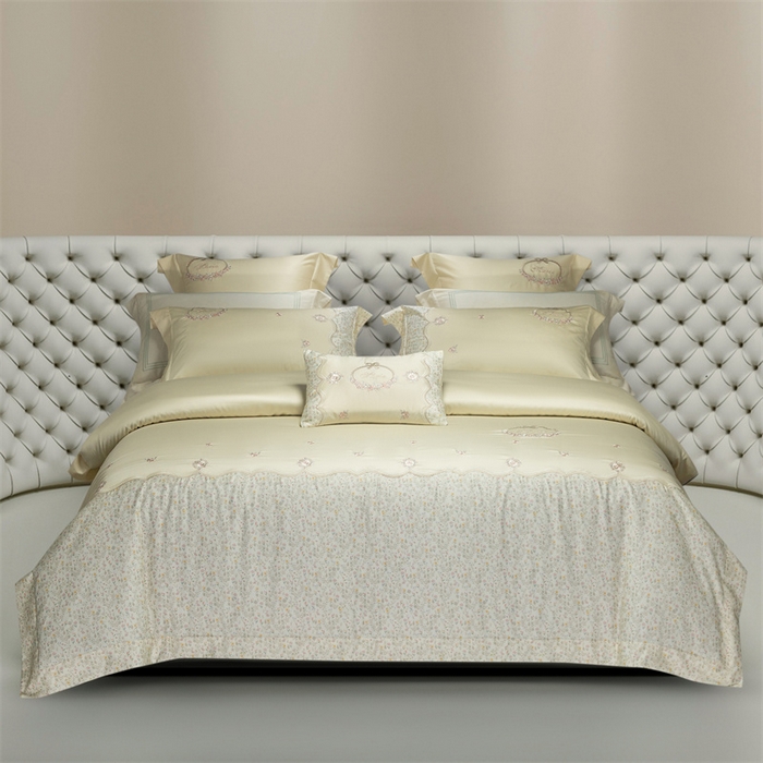 91家纺网 家纺一手货源 找家纺 高大尚婚庆馆 2025新款艾能棉高端绣花四件套-巴黎甜心 巴黎甜心-奶昔黄