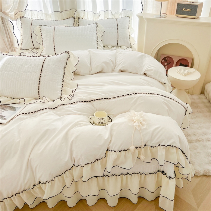 91家纺网 家纺一手货源 找家纺 虹星家纺 2025年新款全棉床盖三件套-花影倾梦 花影倾梦-云朵白