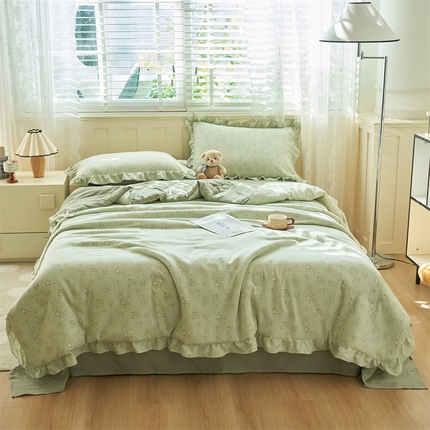 91家纺网 家纺一手货源 找家纺 换种生活 2025新款荷叶边款针织单夏被 四件套 梦幻花园