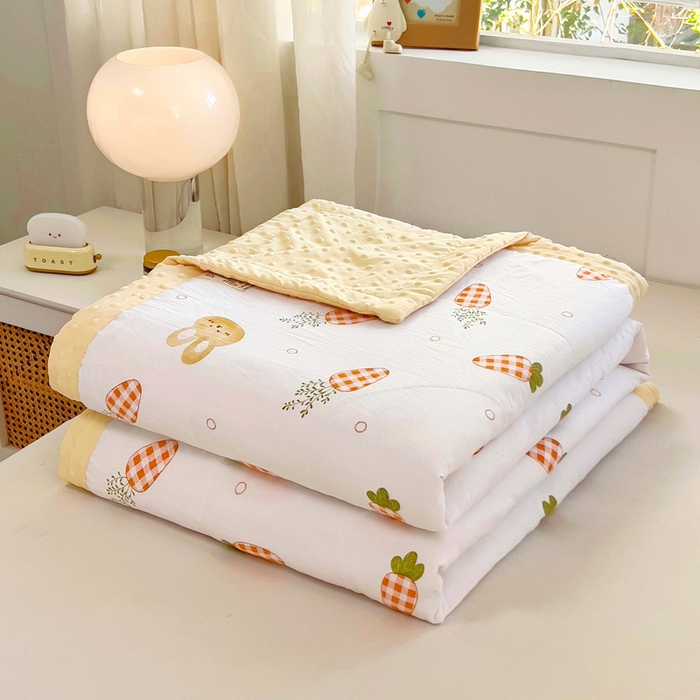 91家纺网 家纺一手货源 找家纺 鑫棉坊 2025新款A类水洗棉豆豆双层纱棉花夏凉被 萝卜兔