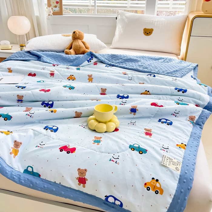 91家纺网 家纺一手货源 找家纺 鑫棉坊 2025新款A类水洗棉豆豆双层纱棉花夏凉被 小汽车