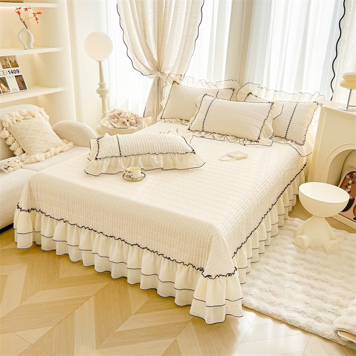 91家纺网 家纺一手货源 找家纺 虹星家纺 2025年新款全棉床盖三件套-花影倾梦 花影倾梦-浅米色