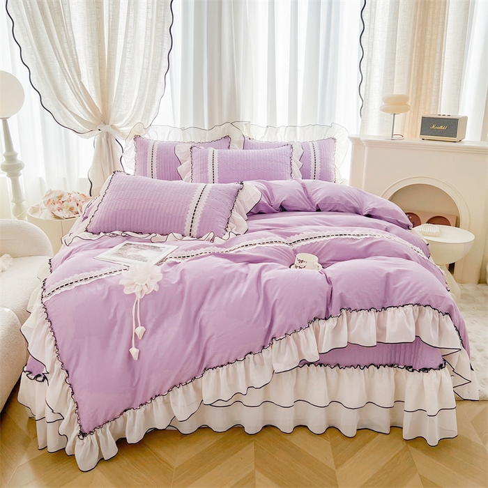 91家纺网 家纺一手货源 找家纺 虹星家纺 2025年新款全棉床盖四件套-花影倾梦 花影倾梦-优雅紫