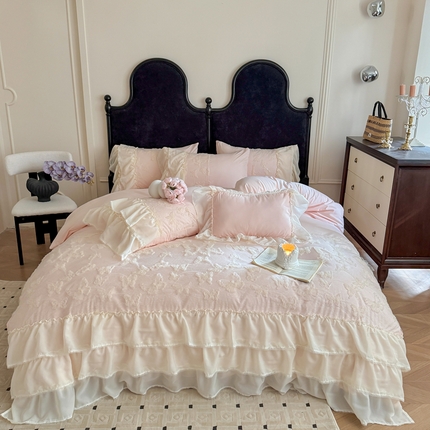 吾欢心2025新款蝴蝶梦立体定制蝴蝶加三层雪纺花边系列四件套 蝴蝶梦粉